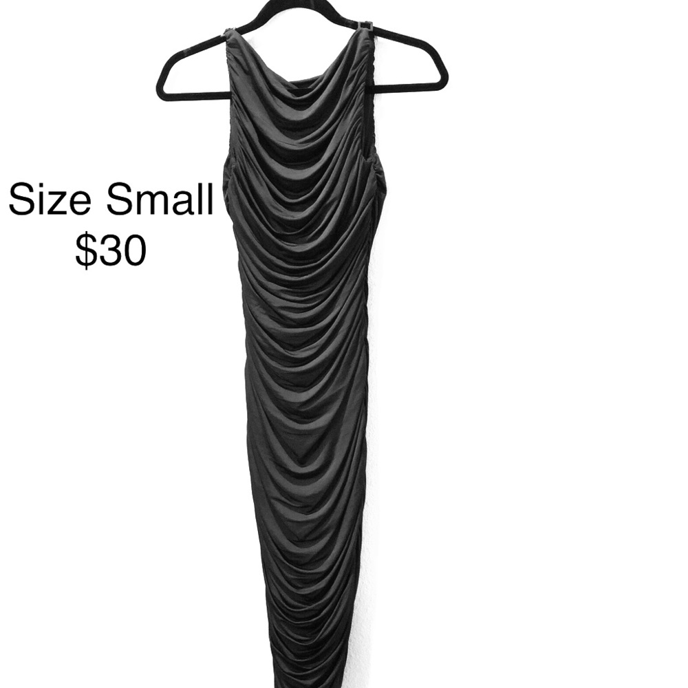 bebe Black Ruched Midi Dress